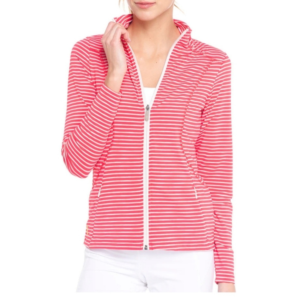 NWT Lole Women Pink Full Zip Essential Stripe Jacket. Size XS - Picture 1 of 16